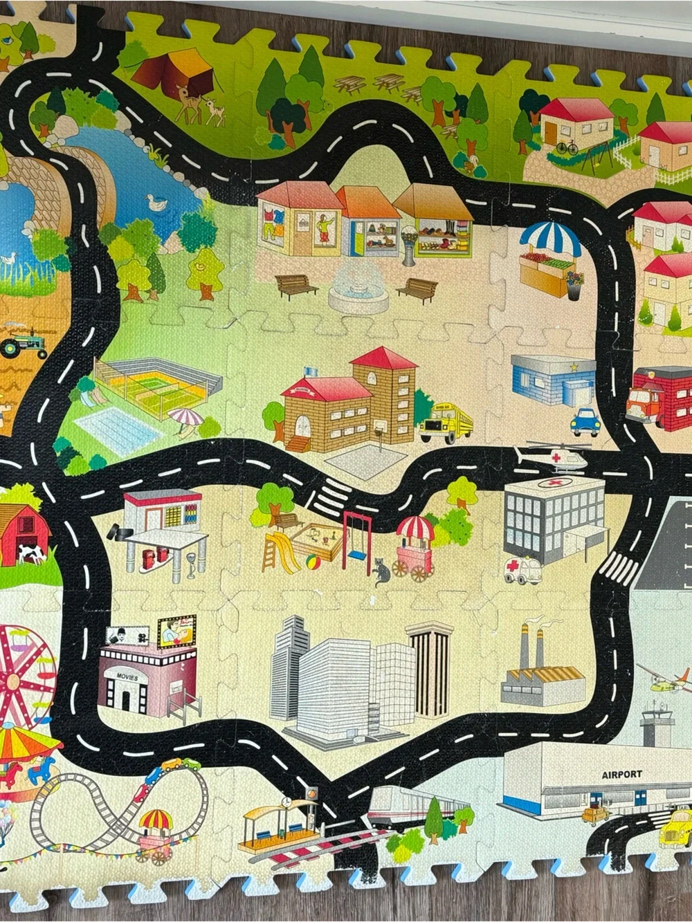 City RoadMap Play Interlocking Foam Puzzle Mat 9 tiles 36”x36” Comes in Bag